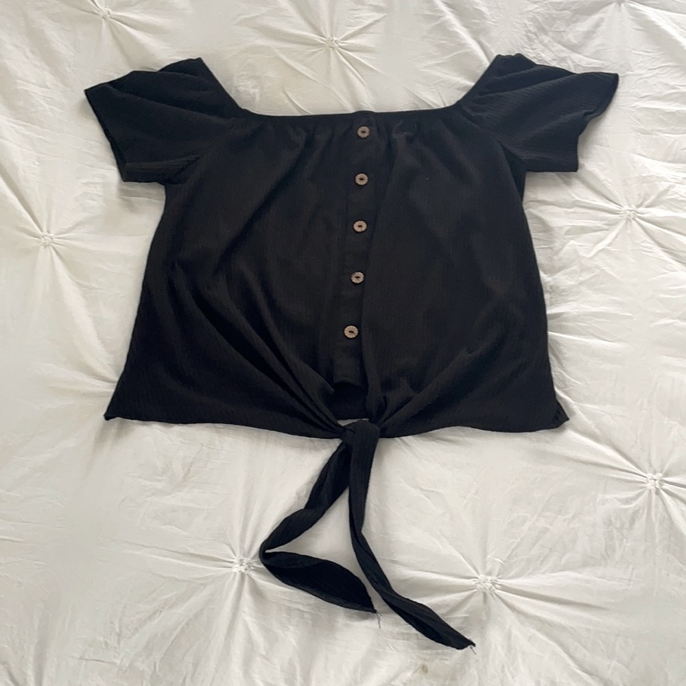 SHEIN black tie front button down top